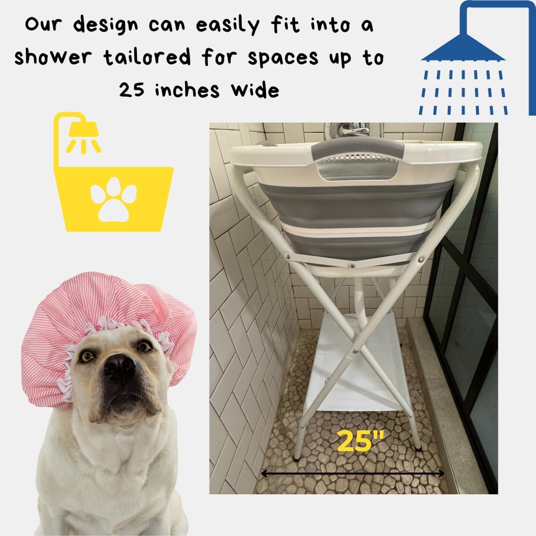 Collapsible Elevated Pet Bathtub, Foldable Washing Station for Small to Medium Dogs and Cats, Portable Pet Shower and Grooming Stand for Indoor and Outdoor Use